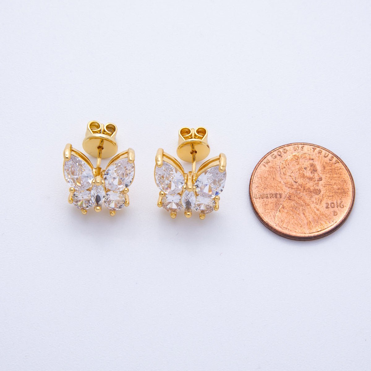 18K Gold Filled 12.5mm Clear CZ Butterfly Stud Earrings | Earrings - 00125 - DLUXCA