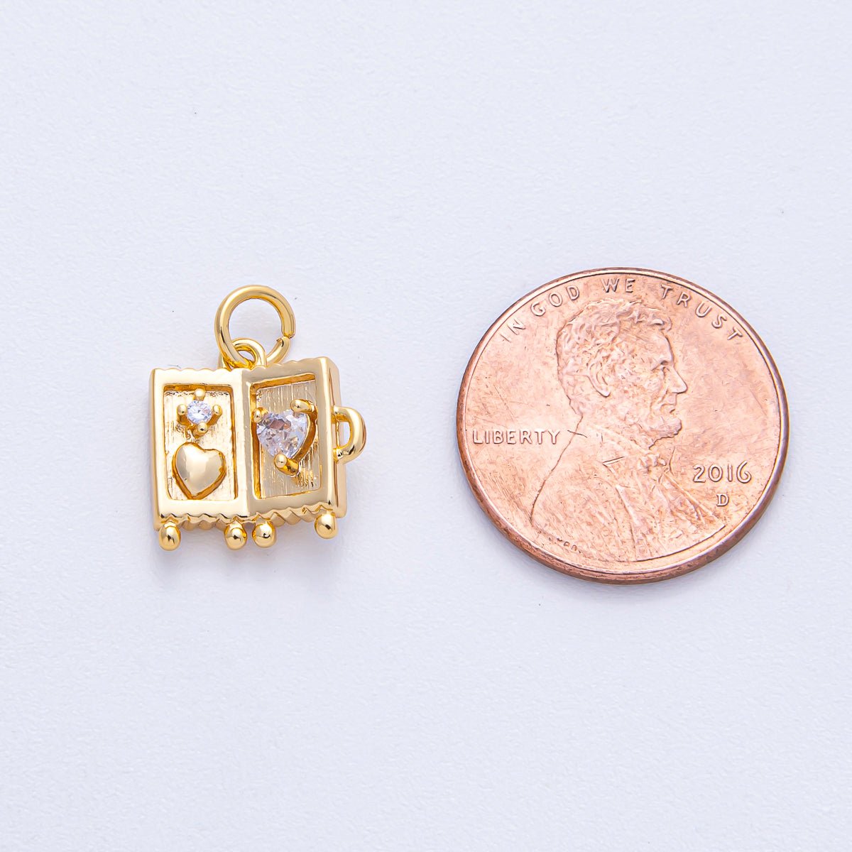18K Gold Filled 12.5mm Clear CZ Heart Suitcase Luggage Travel Charm | AK019 - DLUXCA