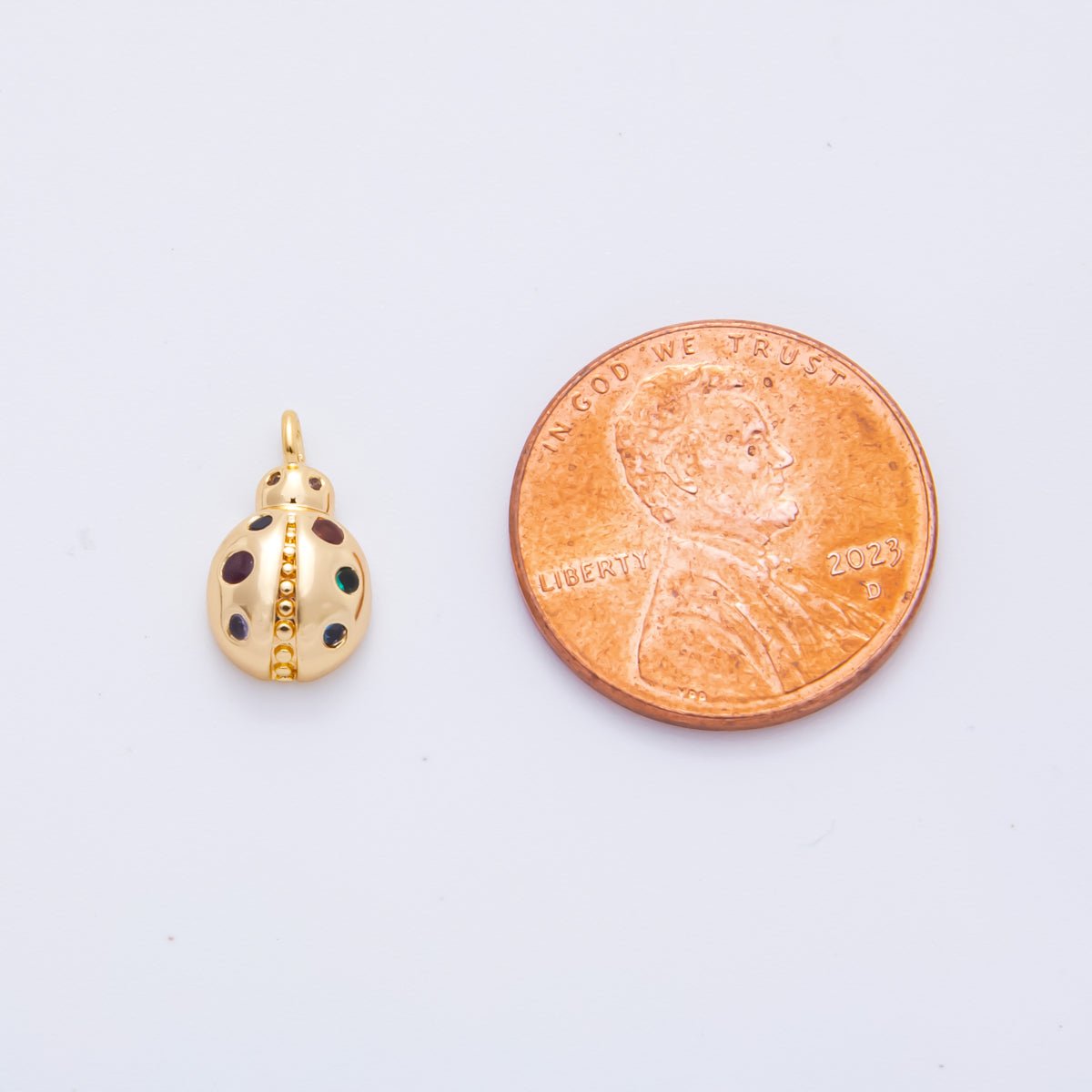 18K Gold Filled 12.5mm Multicolor Round CZ Tiny Ladybug Animals Charm | AH - 919 - DLUXCA