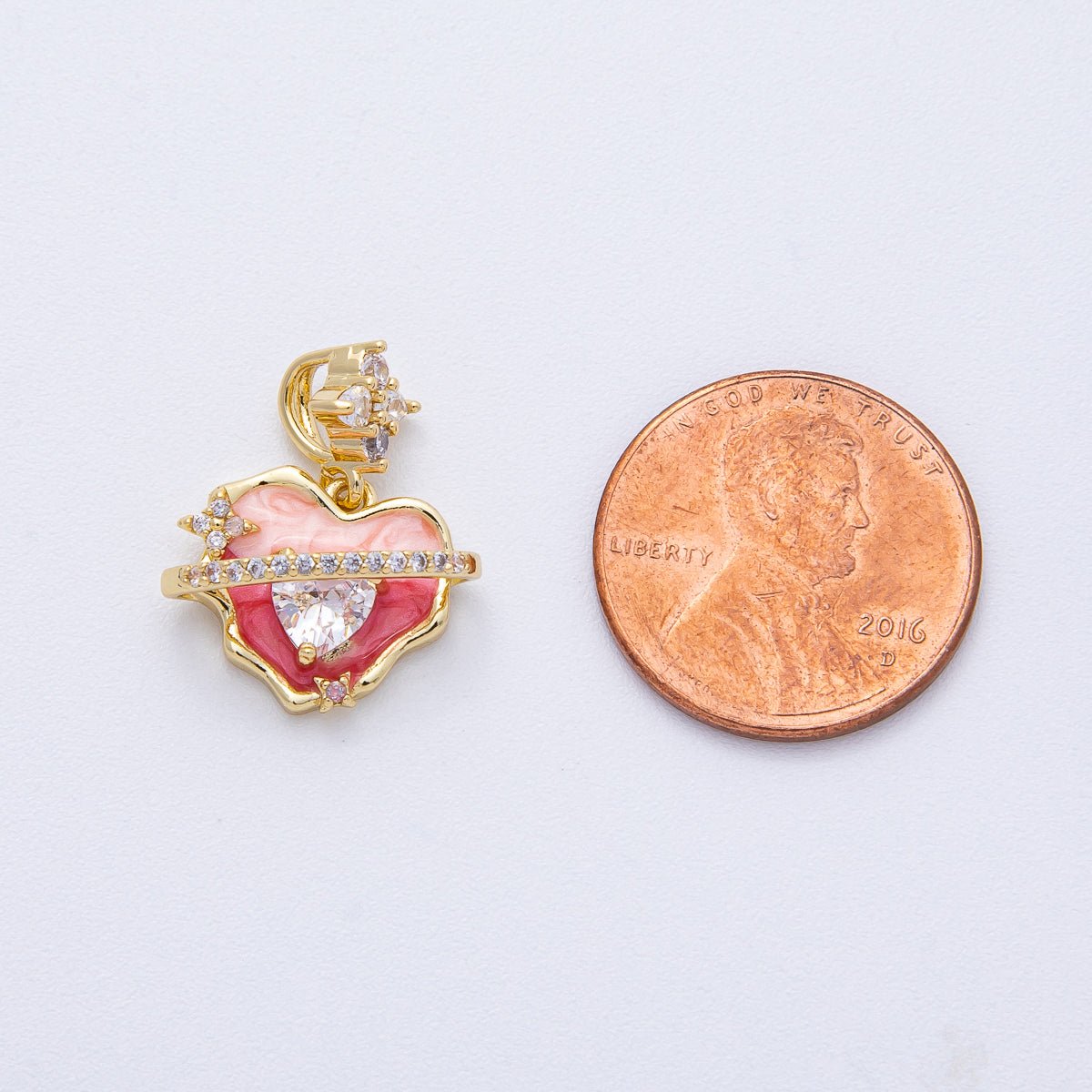 18K Gold Filled 12.5mm Pink Enamel Micro Paved CZ Heart Space Galaxy Pendant | AF1213 - DLUXCA