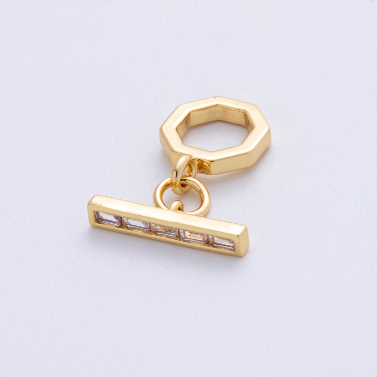 18K Gold Filled 12mm Baguette CZ Hexagon Toggle Clasps Closure in Gold & Silver | FINDINGS - 00001 - 00002 - DLUXCA