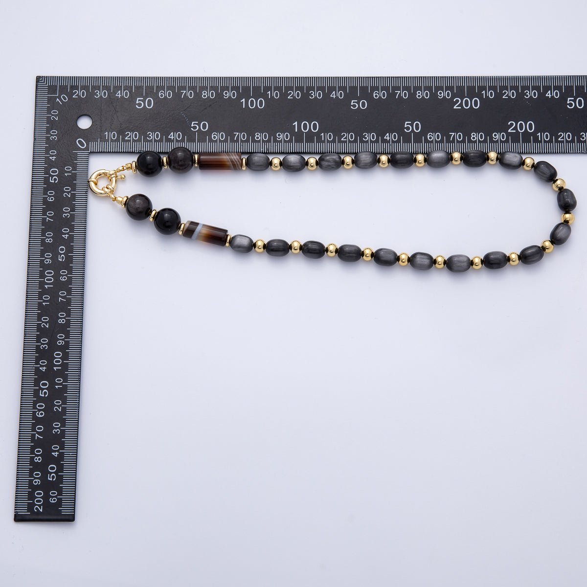 18K Gold Filled 12mm Black Onyx Nero Marquina Pebble Round Bead 18.5 Inch Necklace w. Sailor Clasps | WA - 04135 - DLUXCA