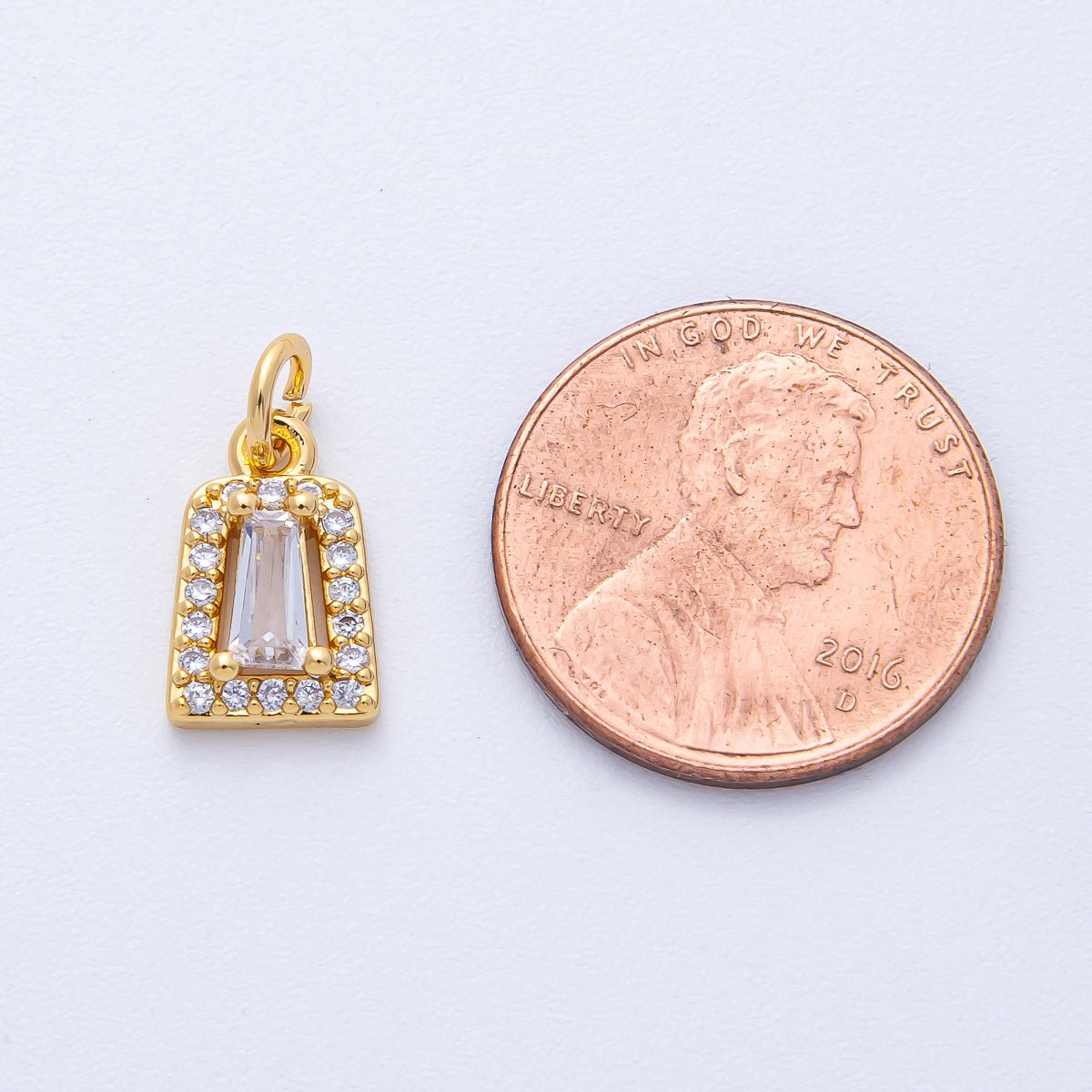 18K Gold Filled 12mm Clear Baguette Micro Paved CZ Trapezium Charm | AK158 - DLUXCA