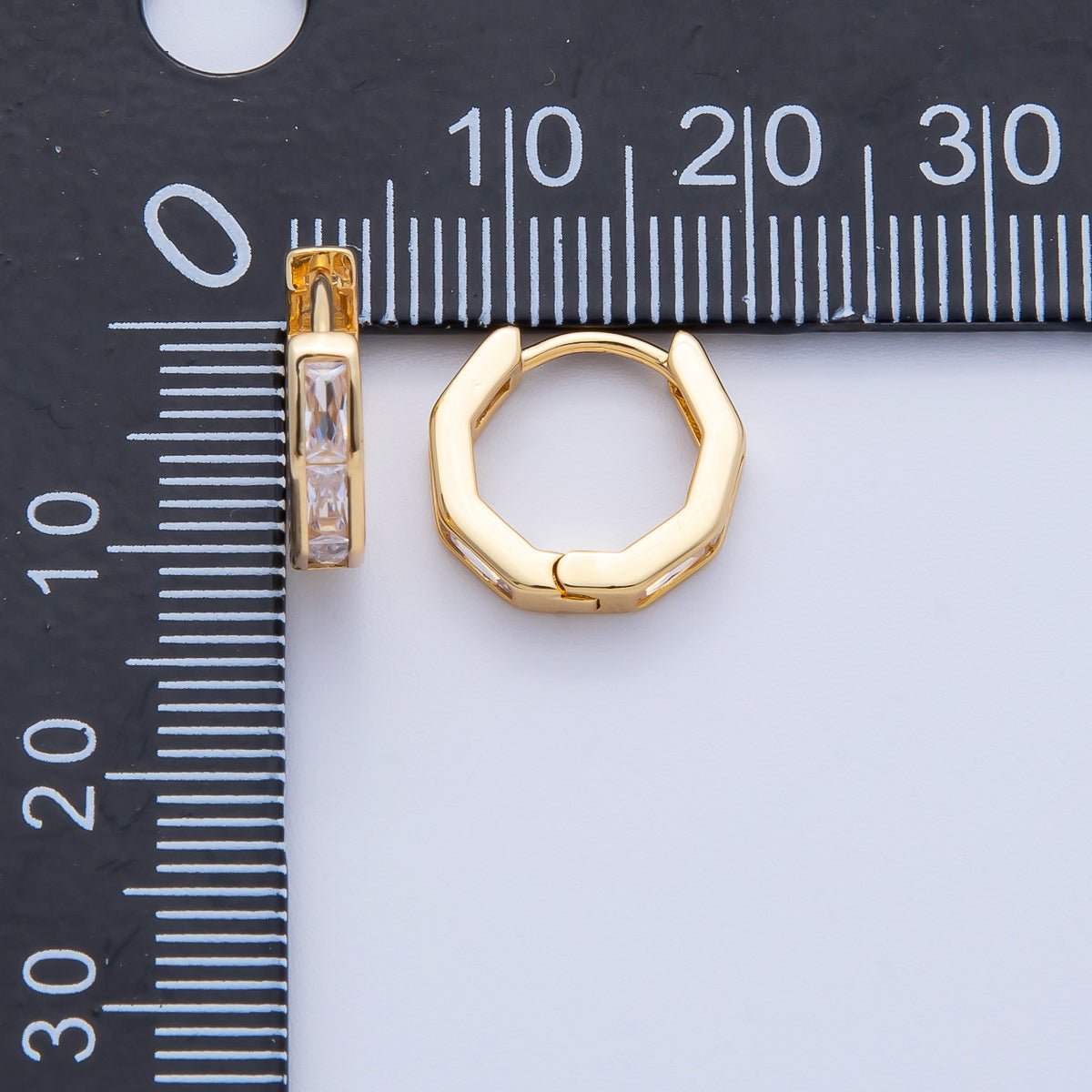 18K Gold Filled 12mm Clear CZ Baguette Huggie Earrings | Earrings - 00056 - DLUXCA