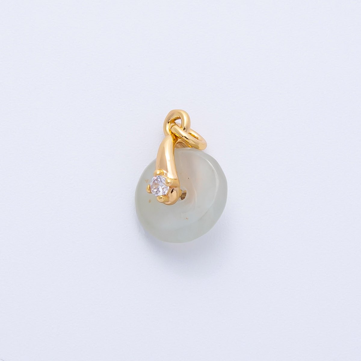 18K Gold Filled 12mm Clear CZ Light Green Jade Gemstone Mini Charm | Charms - 00317 - DLUXCA