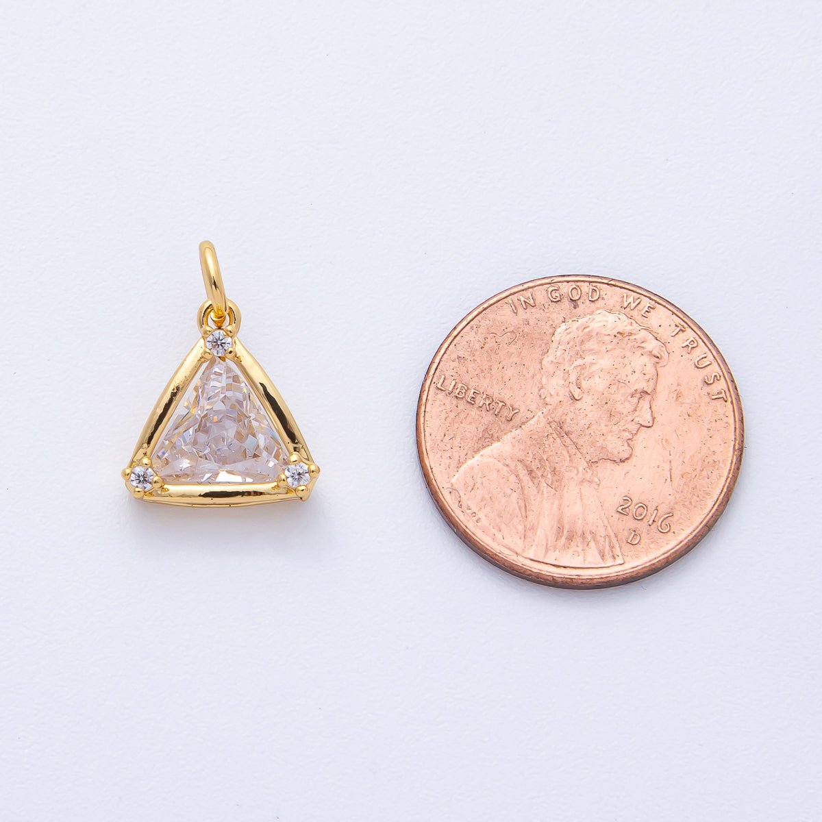18K Gold Filled 12mm Clear CZ Triangle Mini Solitaire Charm | AK191 - DLUXCA