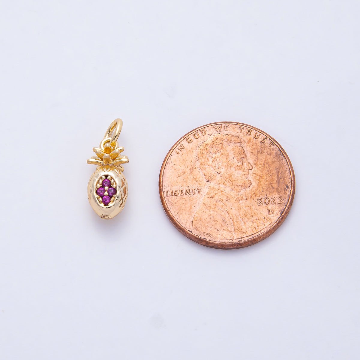 18K Gold Filled 12mm Fuchsia Tropical Pineapple Fruit Charm | AF1462 - DLUXCA