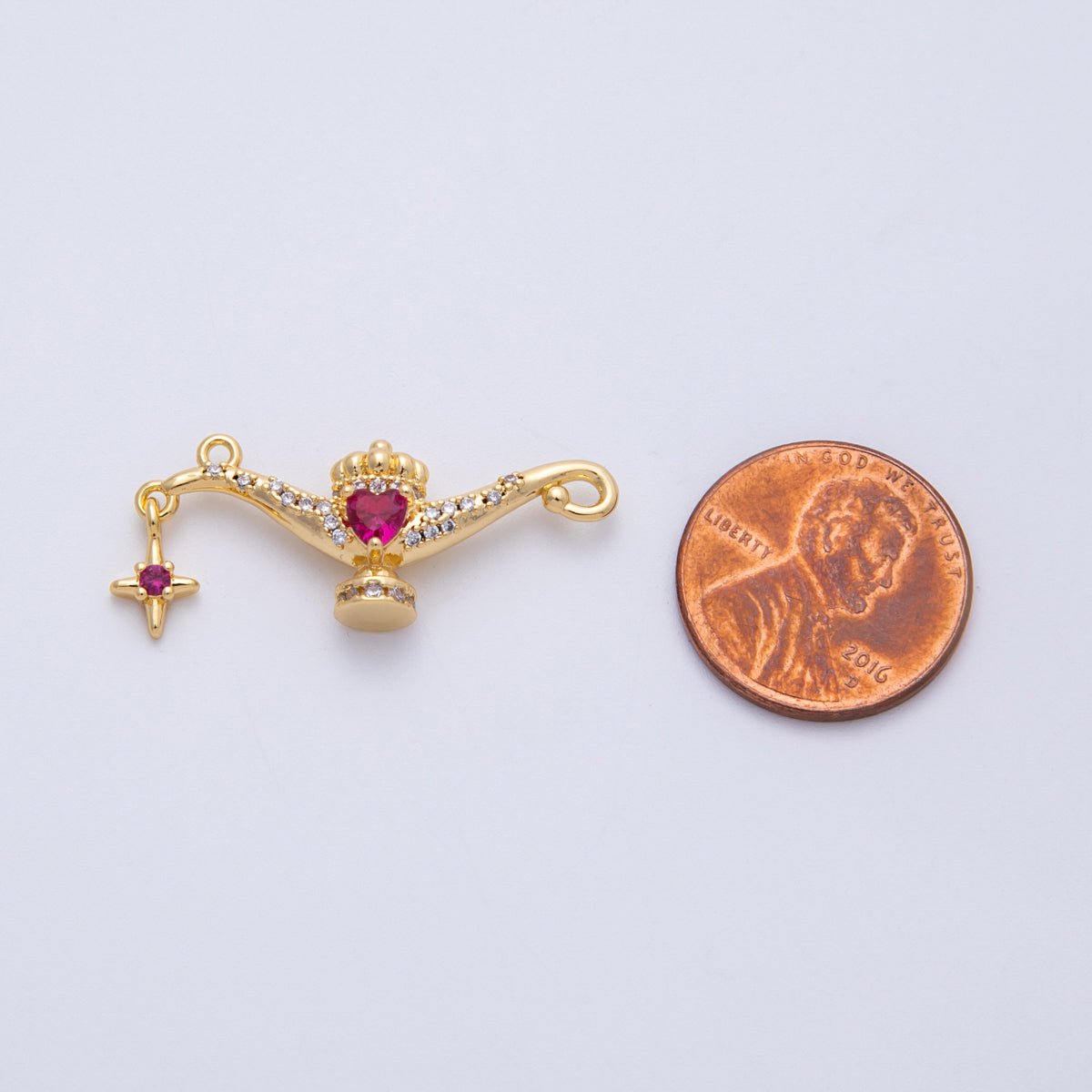 18K Gold Filled 12mm Micro Paved CZ Heart Genie Lamp 3D Multidimensional Charm | CHARMS - 00151 - DLUXCA