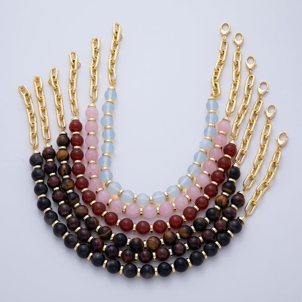 18K Gold Filled 12mm Natural Gemstone Paperclip Half Chain 17 Inch Necklace | WA - 3486 ~ WA - 3491 - DLUXCA