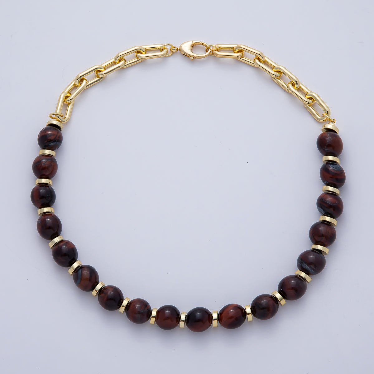 18K Gold Filled 12mm Natural Gemstone Paperclip Half Chain 17 Inch Necklace | WA - 3486 ~ WA - 3491 - DLUXCA