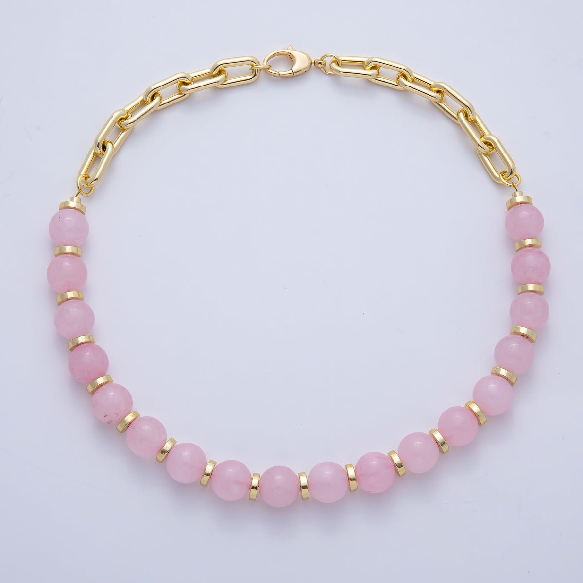 18K Gold Filled 12mm Natural Gemstone Paperclip Half Chain 17 Inch Necklace | WA - 3486 ~ WA - 3491 - DLUXCA