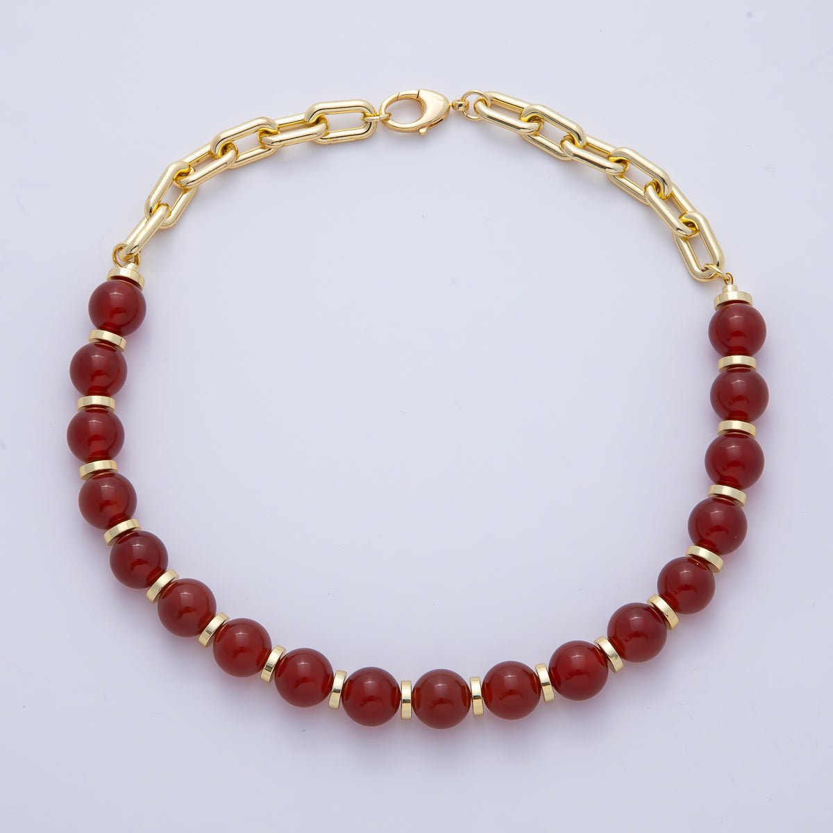 18K Gold Filled 12mm Natural Gemstone Paperclip Half Chain 17 Inch Necklace | WA - 3486 ~ WA - 3491 - DLUXCA