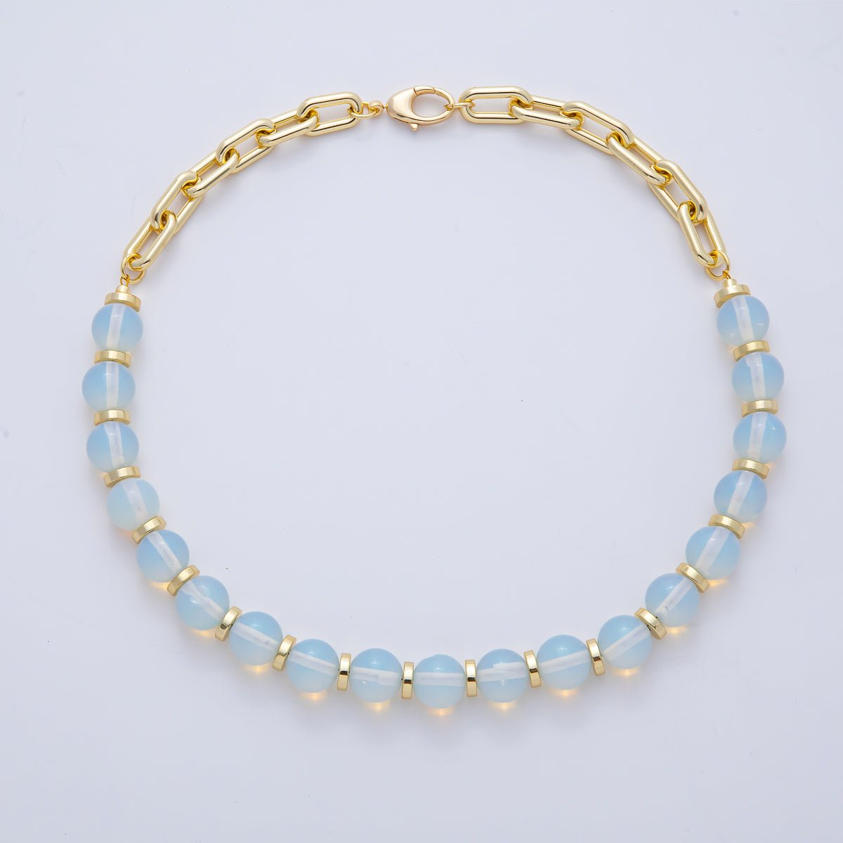 18K Gold Filled 12mm Natural Gemstone Paperclip Half Chain 17 Inch Necklace | WA - 3486 ~ WA - 3491 - DLUXCA