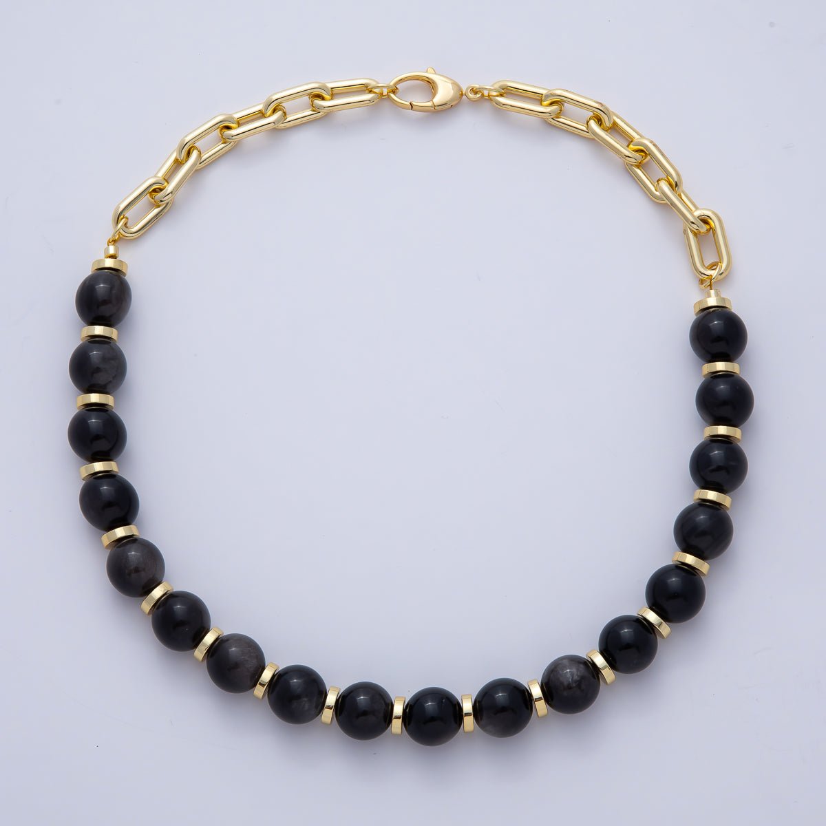 18K Gold Filled 12mm Natural Gemstone Paperclip Half Chain 17 Inch Necklace | WA - 3486 ~ WA - 3491 - DLUXCA