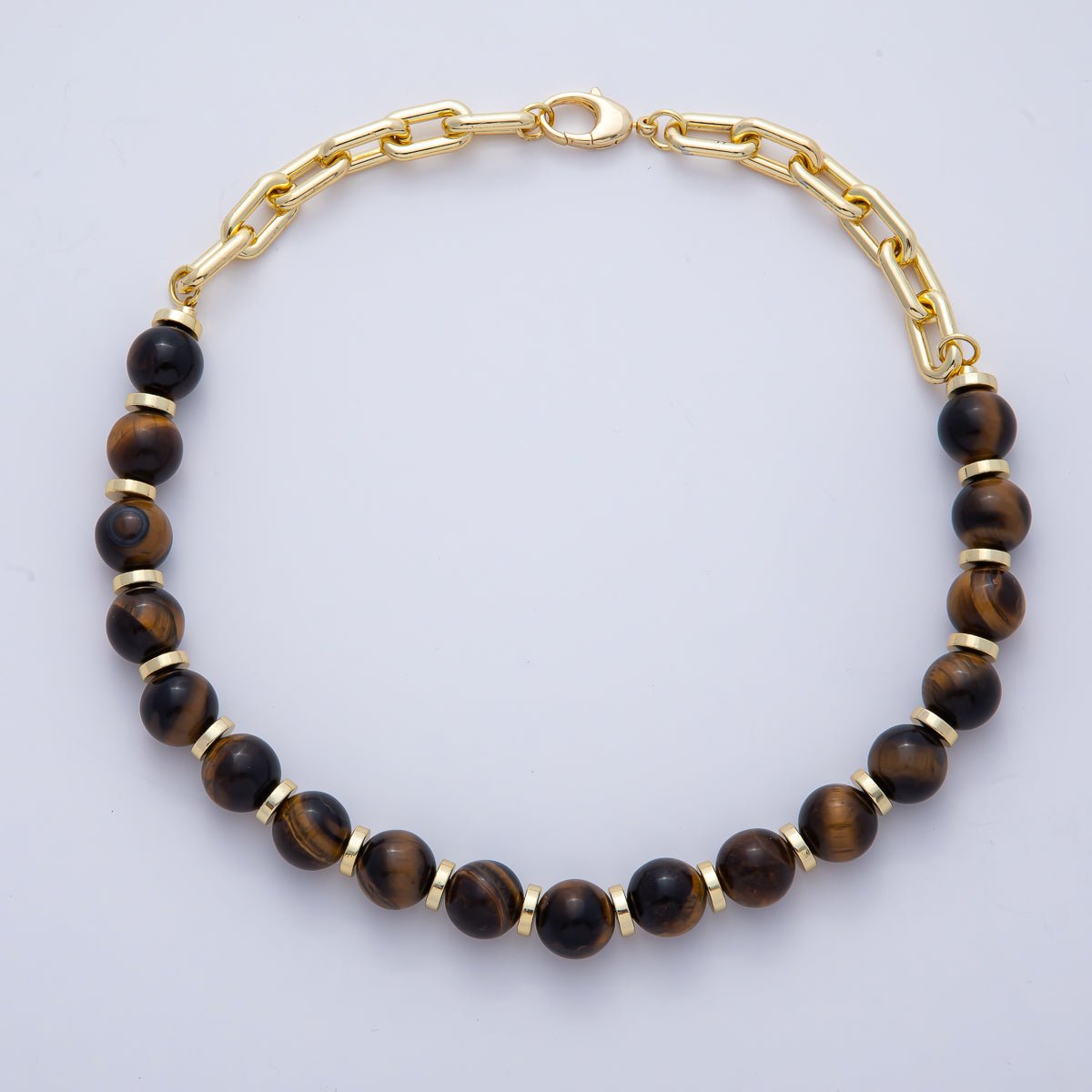 18K Gold Filled 12mm Natural Gemstone Paperclip Half Chain 17 Inch Necklace | WA - 3486 ~ WA - 3491 - DLUXCA