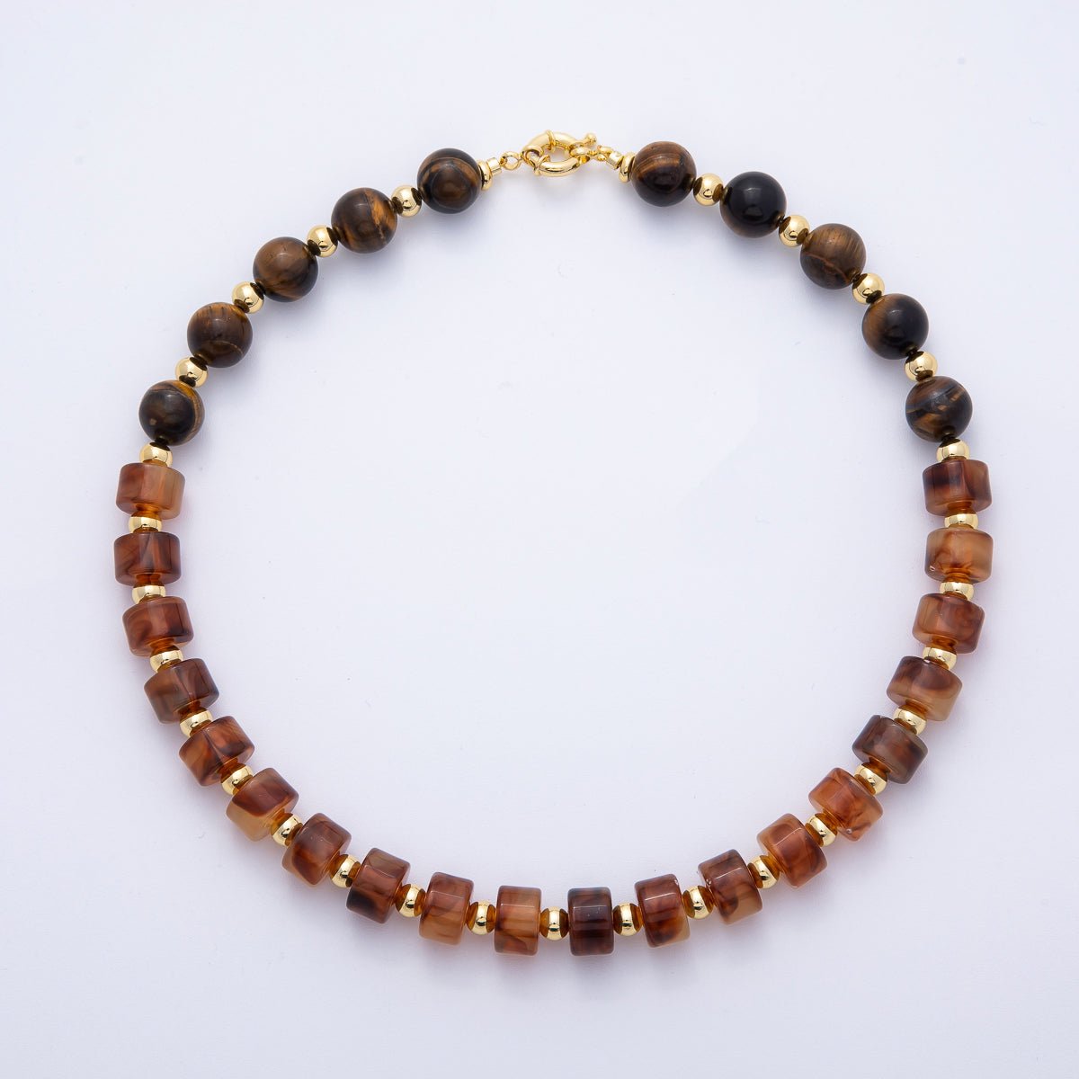 18K Gold Filled 12mm Orange Citrine Tiger Eye Tube Round Bead 18.5 Inch w. Sailor Clasps | WA - 4131 - DLUXCA