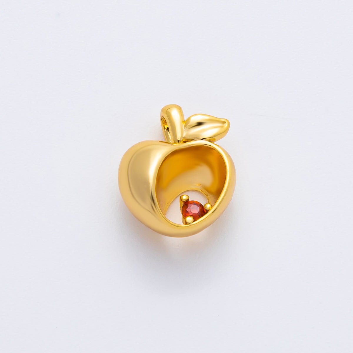 18K Gold Filled 12mm Red CZ Apple Fruit Charm in Gold & Silver | AF1361 - DLUXCA