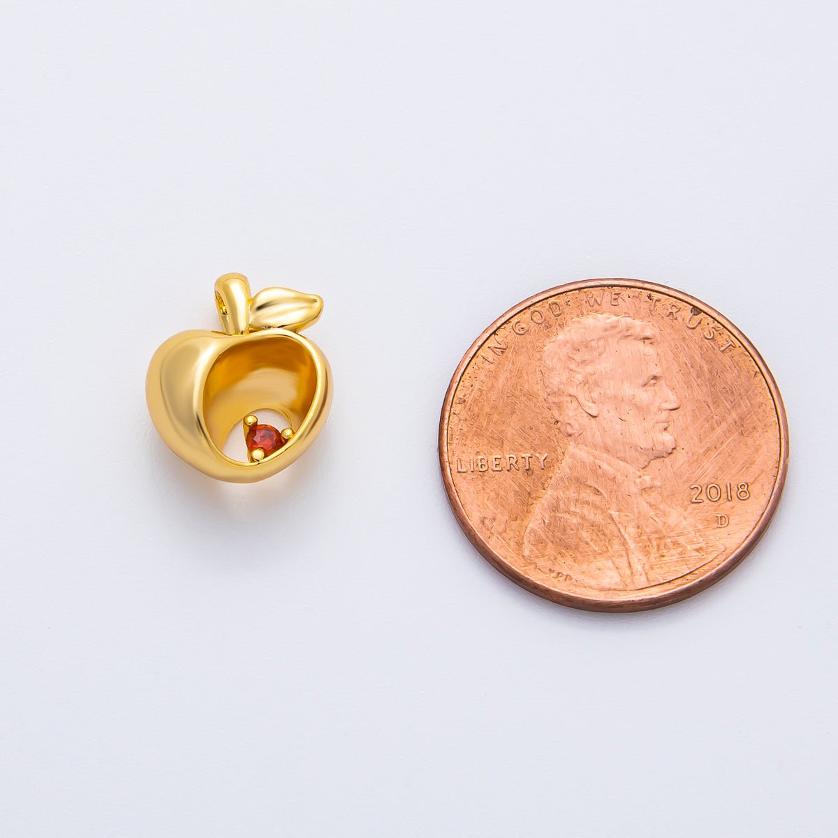 18K Gold Filled 12mm Red CZ Apple Fruit Charm in Gold & Silver | AF1361 - DLUXCA