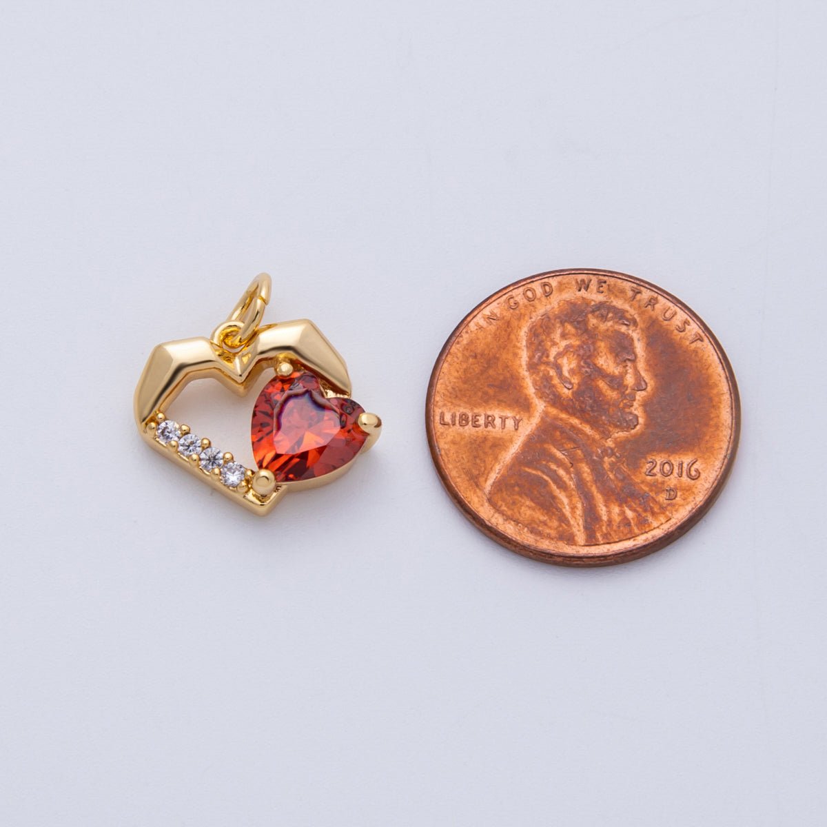 18K Gold Filled 12mm Red Micro Paved CZ Open Heart Charms | Charms - 00116 - DLUXCA