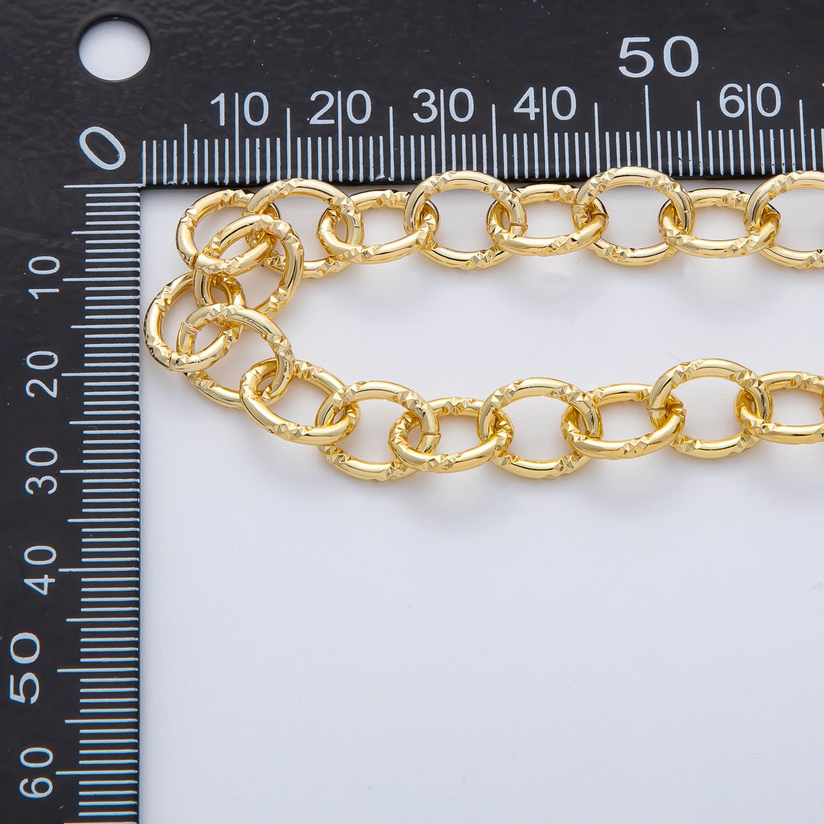 18K Gold Filled 12mm x 9.5mm Hammered Cable Unfinished Chain by Yard | Roll - 1770 - DLUXCA