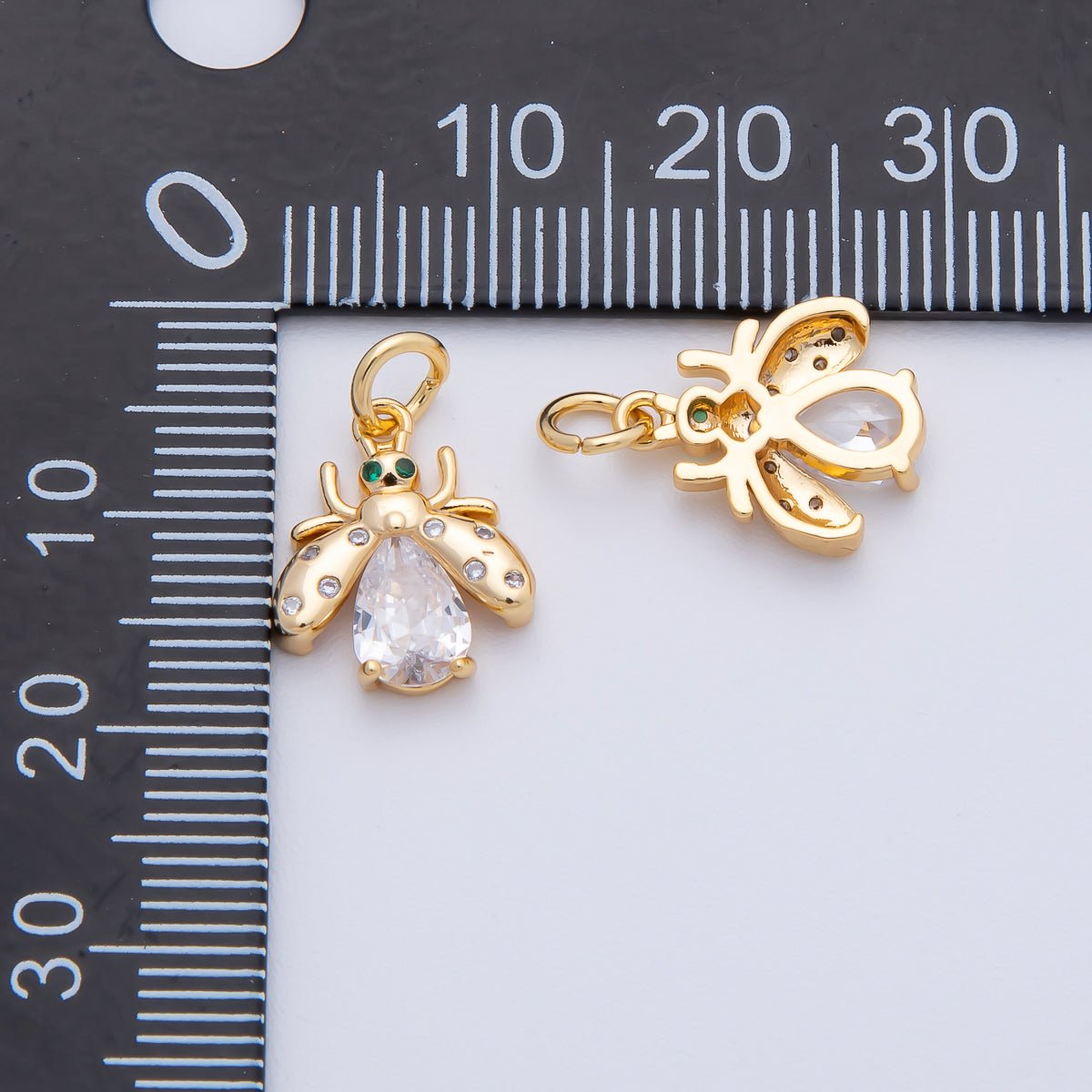 18K Gold Filled 13.5mm Black, Clear, Yellow CZ Bumble Bee Insect Charm | AF1481 AF1482 - DLUXCA