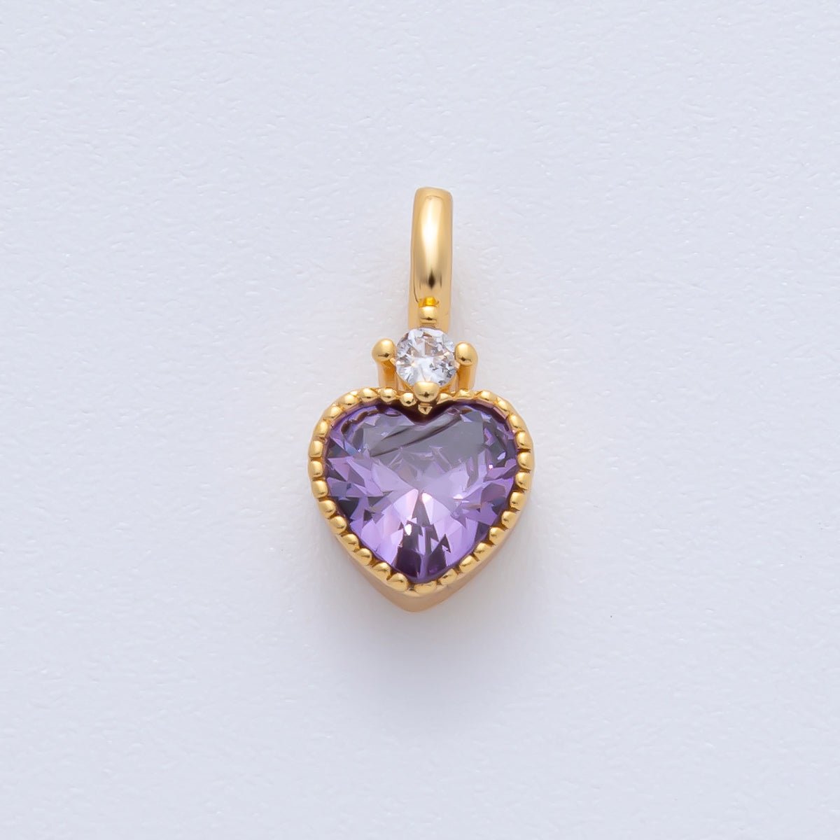 18K Gold Filled 13.5mm Clear, Purple, Yellow CZ Heart Bezel Dainty Pendant | AF1385 AF1386 - DLUXCA