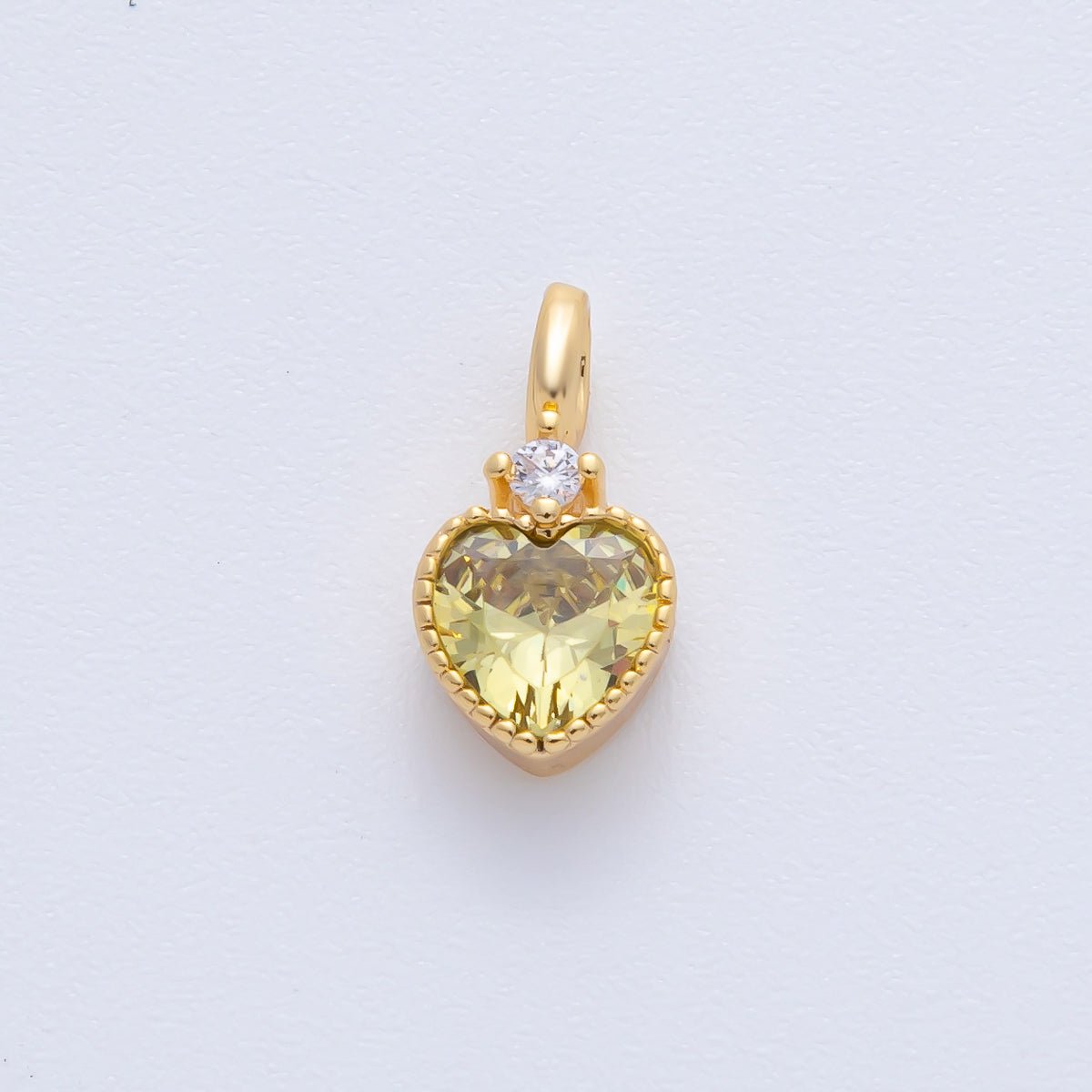 18K Gold Filled 13.5mm Clear, Purple, Yellow CZ Heart Bezel Dainty Pendant | AF1385 AF1386 - DLUXCA