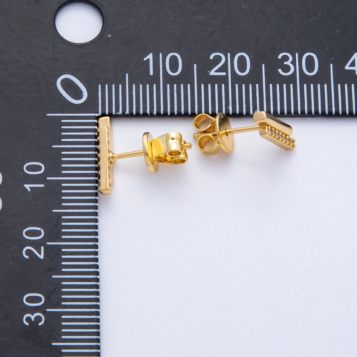 18K Gold Filled 13.5mm Micro Paved CZ Double Bar Stud Earrings | Earrings - 00105 - DLUXCA