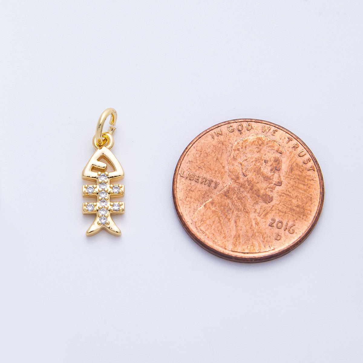 18K Gold Filled 13.5mm Micro Paved CZ Fish Bone Skeleton Charm | Charms - 00411 - DLUXCA