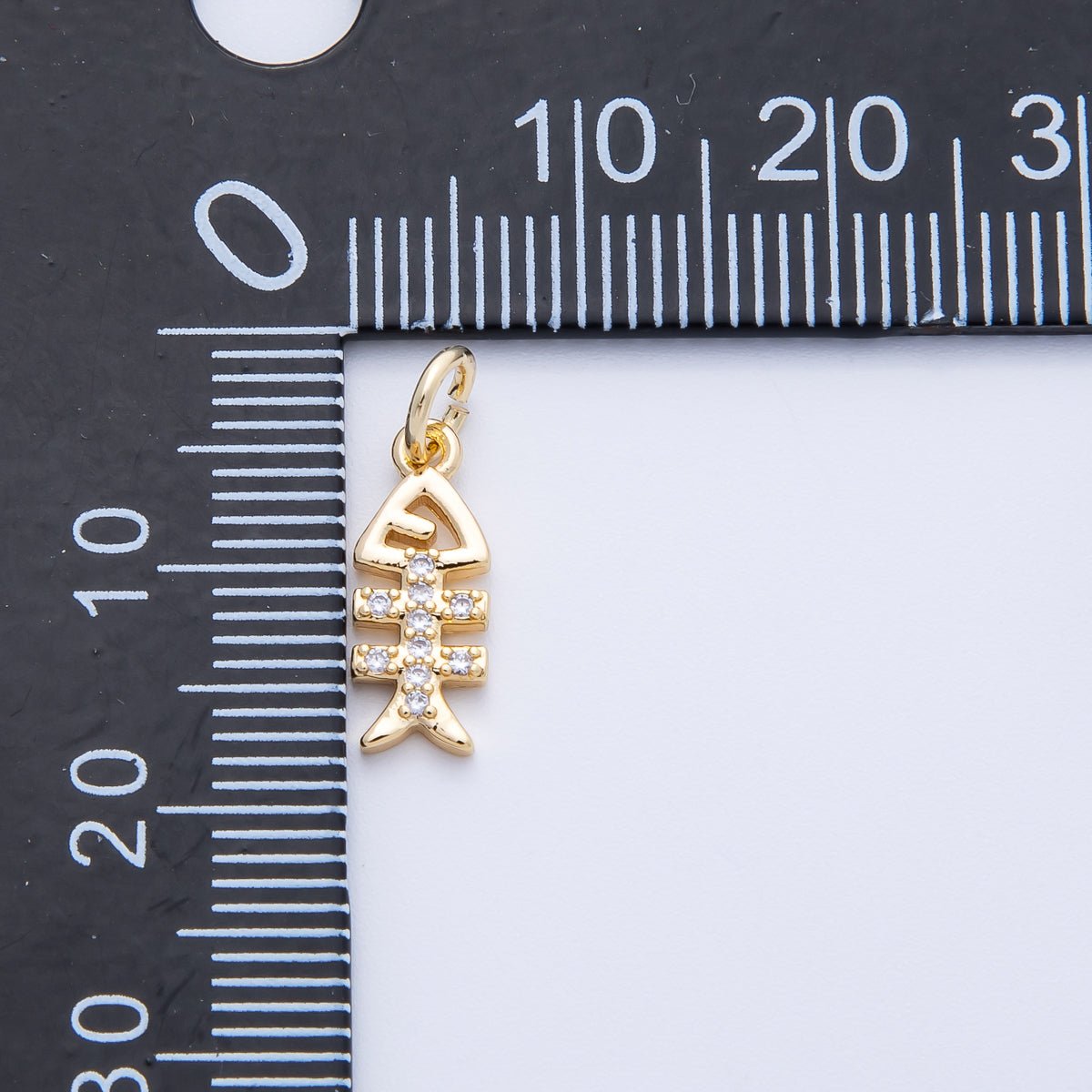 18K Gold Filled 13.5mm Micro Paved CZ Fish Bone Skeleton Charm | Charms - 00411 - DLUXCA