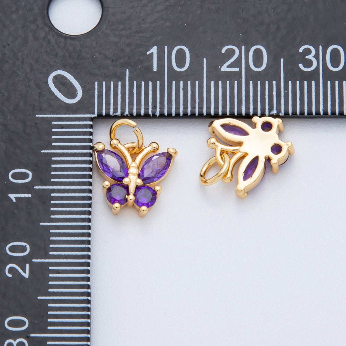 18K Gold Filled 13.5mm Purple, Red CZ Butterfly Insect Mini Charm | C538 - DLUXCA