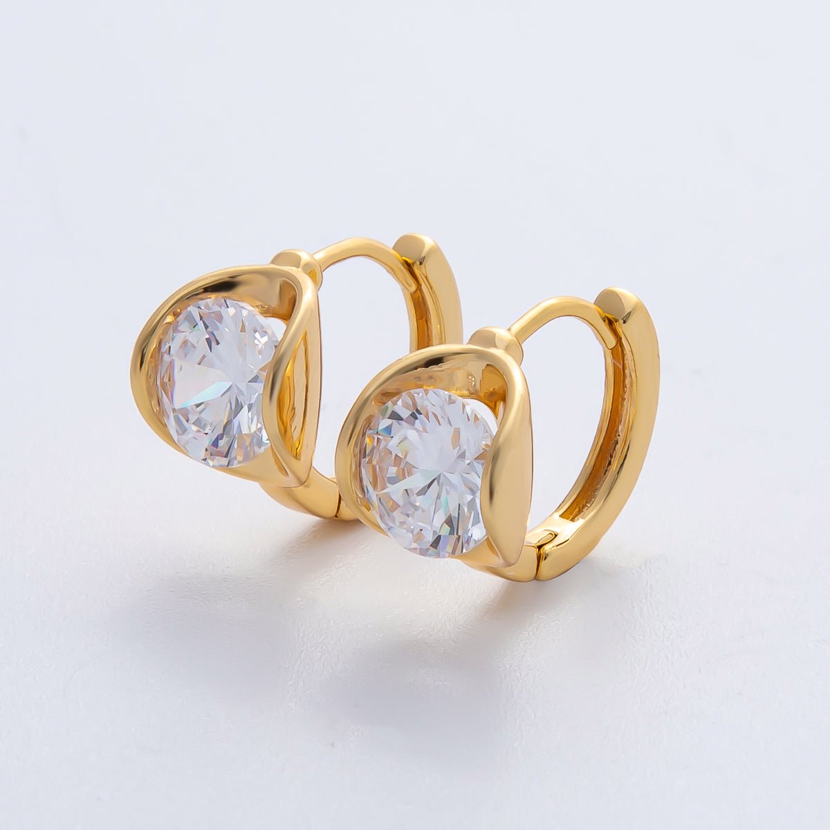 18K Gold Filled 13.7mm Clear CZ Solitaire Huggie Earrings | AD1639 - DLUXCA