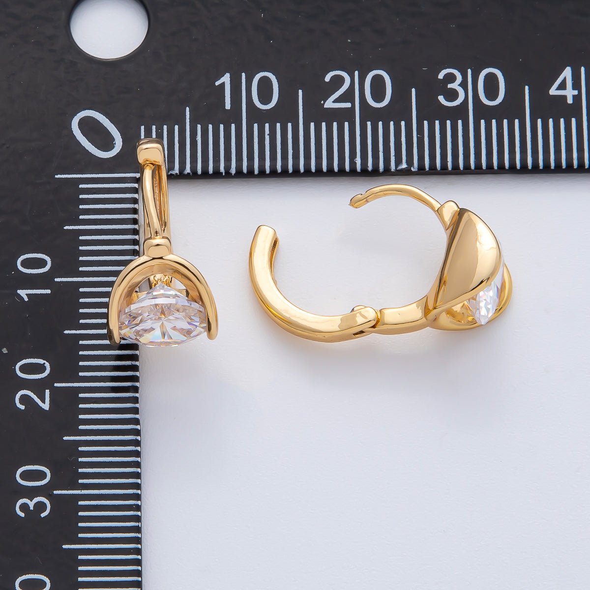 18K Gold Filled 13.7mm Clear CZ Solitaire Huggie Earrings | AD1639 - DLUXCA