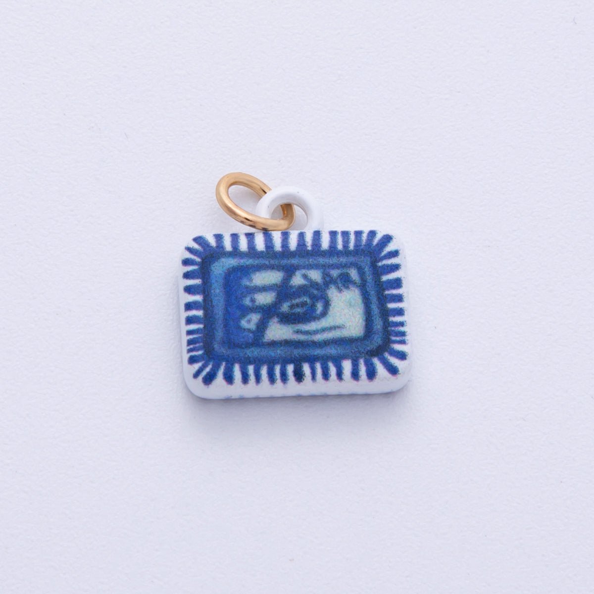 18K Gold Filled 13mm Blue - White Fish Sardine Tin Can Rectangle Charm | AF1610 - DLUXCA