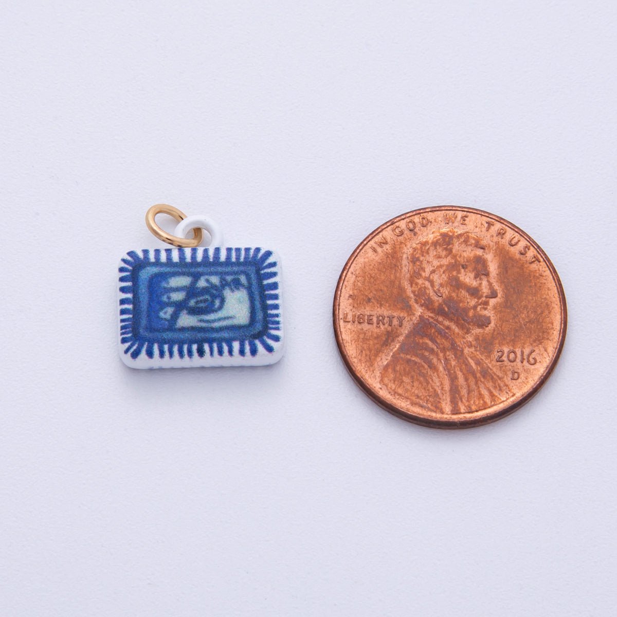 18K Gold Filled 13mm Blue - White Fish Sardine Tin Can Rectangle Charm | AF1610 - DLUXCA