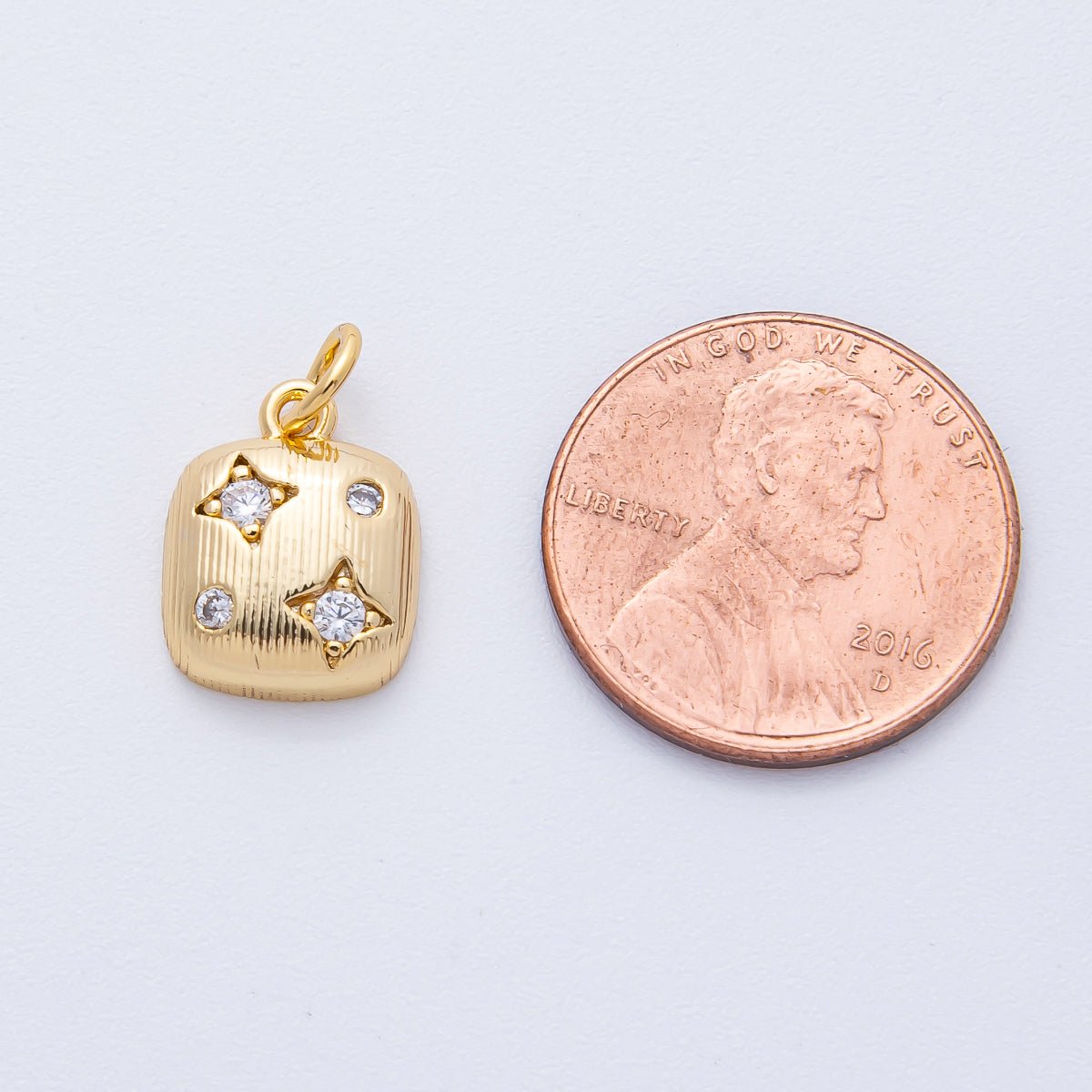 18K Gold Filled 13mm Clear CZ Star Dotted Ribbed Square Charm | AK157 - DLUXCA