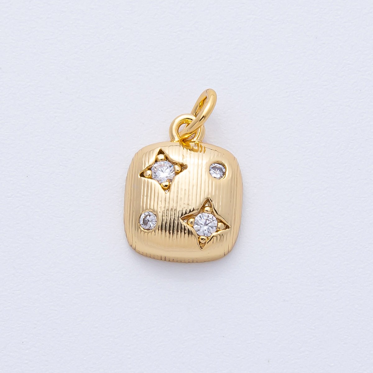 18K Gold Filled 13mm Clear CZ Star Dotted Ribbed Square Charm | AK157 - DLUXCA