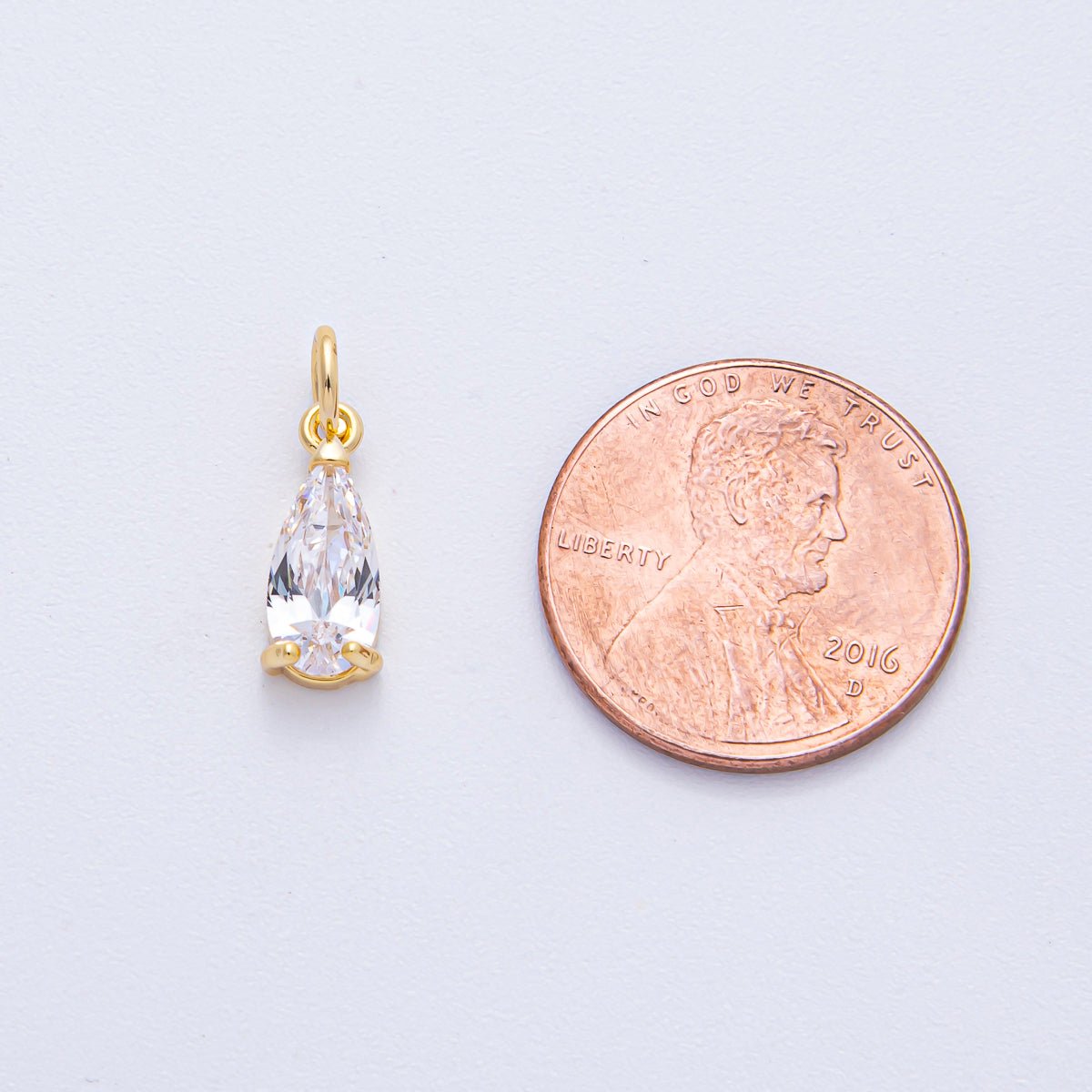 18K Gold Filled 13mm Clear CZ Teardrop Mini Charm | AK031 - DLUXCA