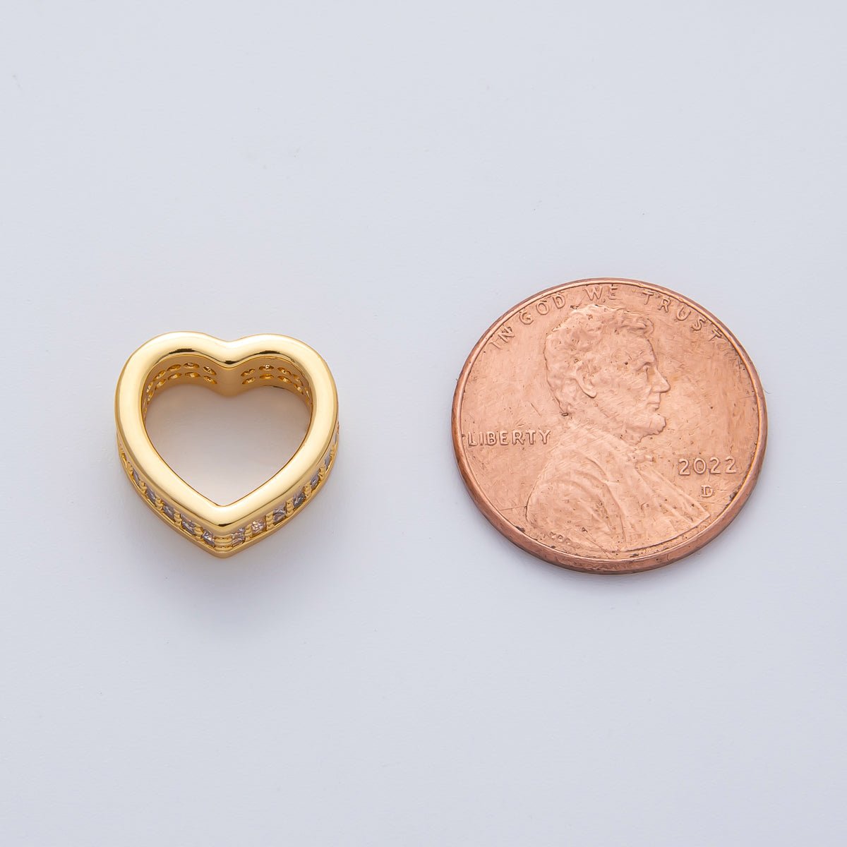 18K Gold Filled 13mm Micro Paved CZ Heart Spacer Bead For Necklace Bracelet Slider Charm | B407 - DLUXCA