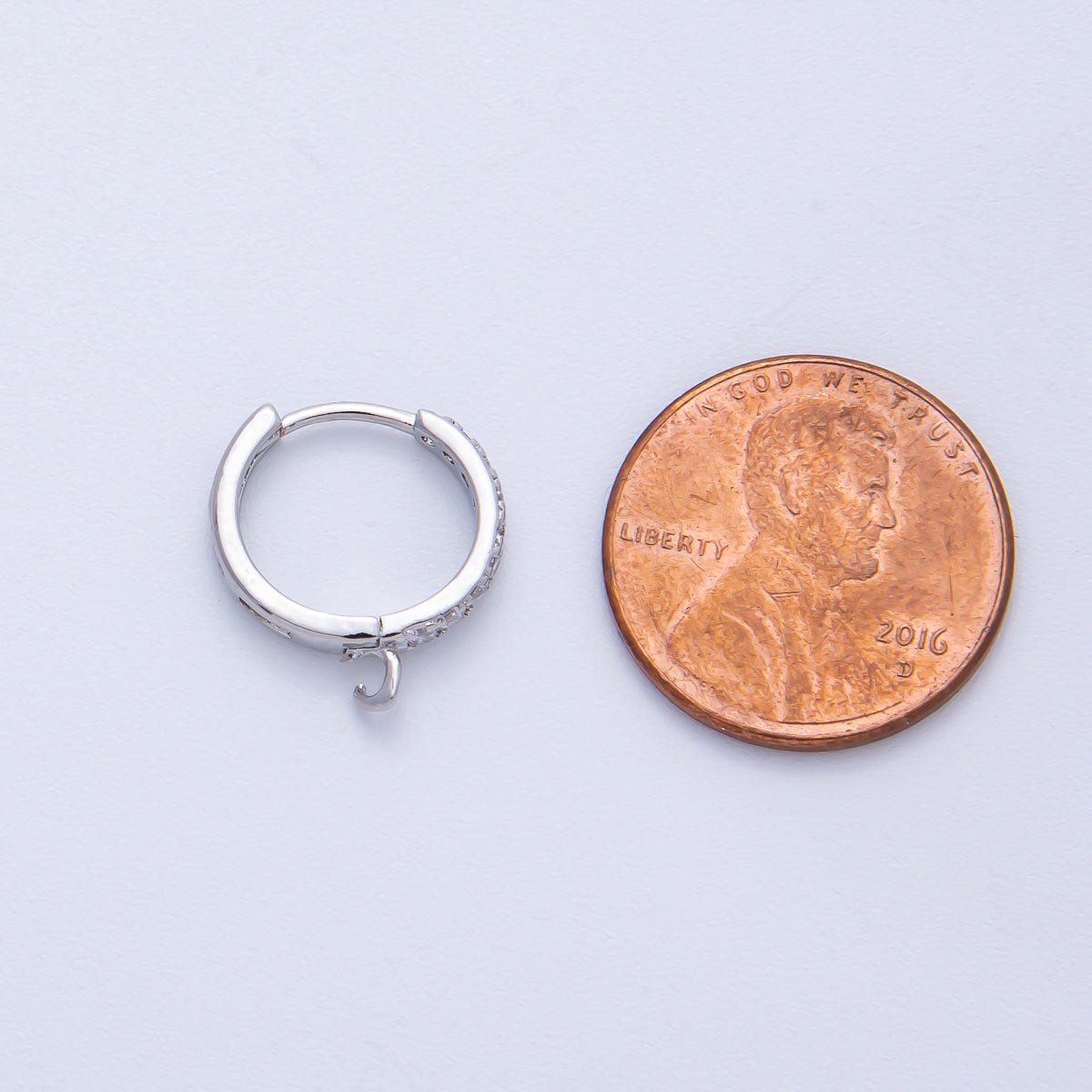 18K Gold Filled 13mm Micro Paved CZ Open Loop Drop Huggie Earrings in Gold & Silver | Findings - 00109 Findings - 00110 - DLUXCA