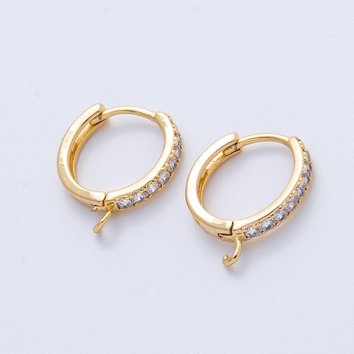 18K Gold Filled 13mm Micro Paved CZ Open Loop Drop Huggie Earrings in Gold & Silver | Findings - 00109 Findings - 00110 - DLUXCA