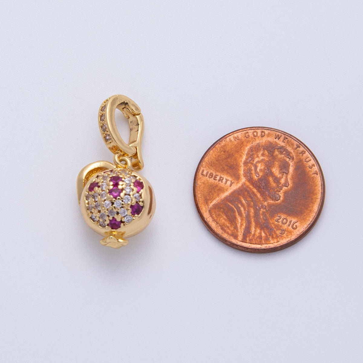 18K Gold Filled 13mm Micro Paved CZ Pomegranate Fruit 3D Multidimensional Charm | Charms - 00153 - DLUXCA