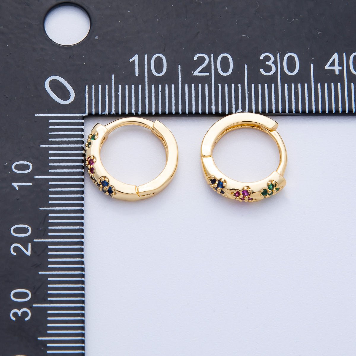 18K Gold Filled 13mm Multicolor Micro Paved CZ Flower Huggie Earrings | Earrings - 00057 - DLUXCA