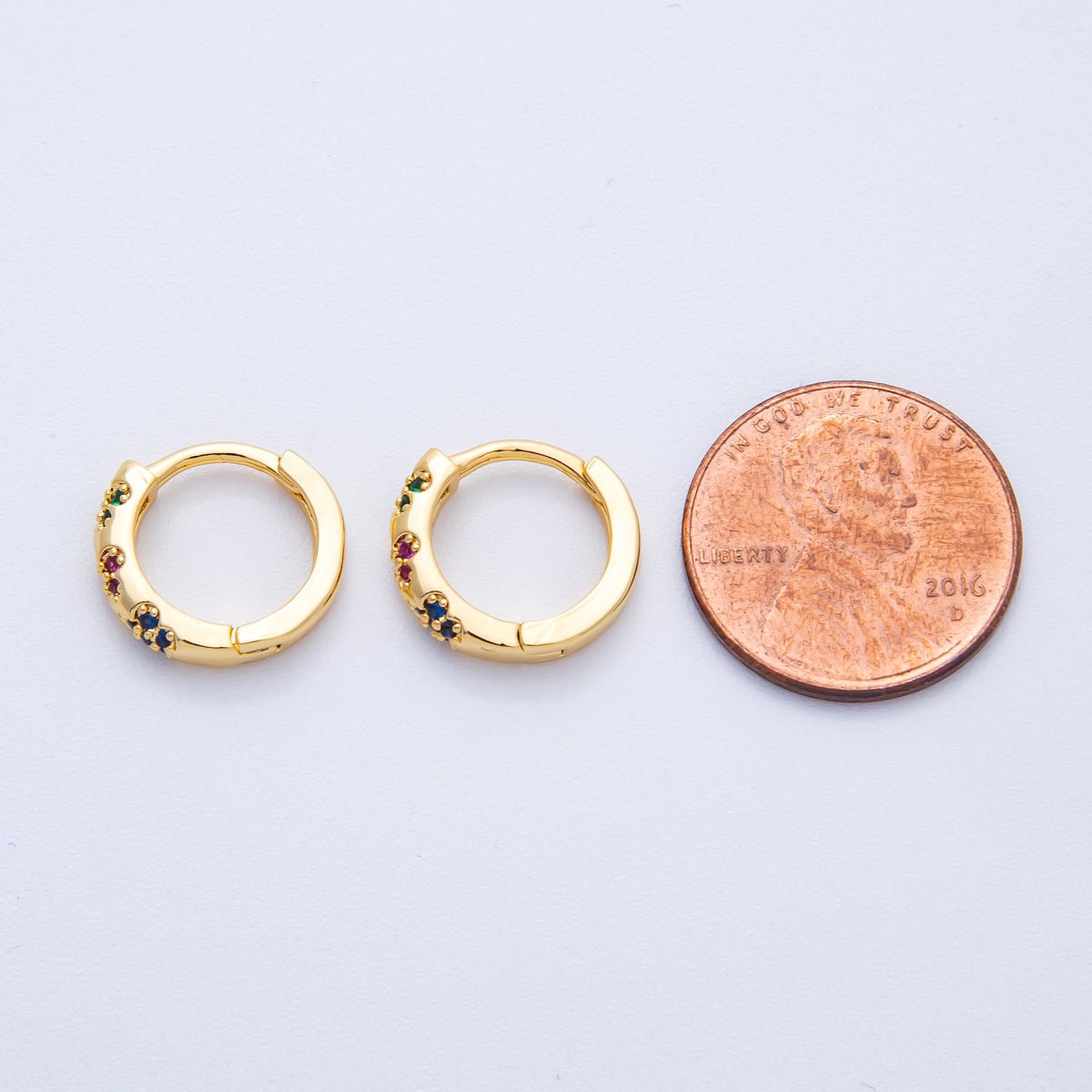 18K Gold Filled 13mm Multicolor Micro Paved CZ Flower Huggie Earrings | Earrings - 00057 - DLUXCA