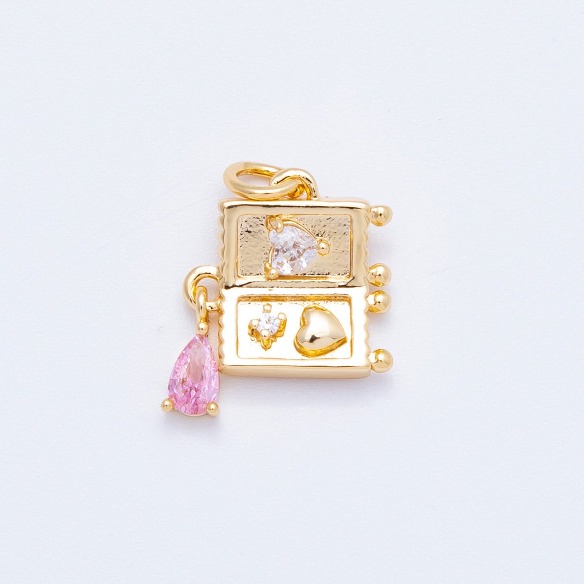 18K Gold Filled 13mm Pink Clear Teardrop CZ Handheld Video Game Console Charm | Charms - 00349 - DLUXCA