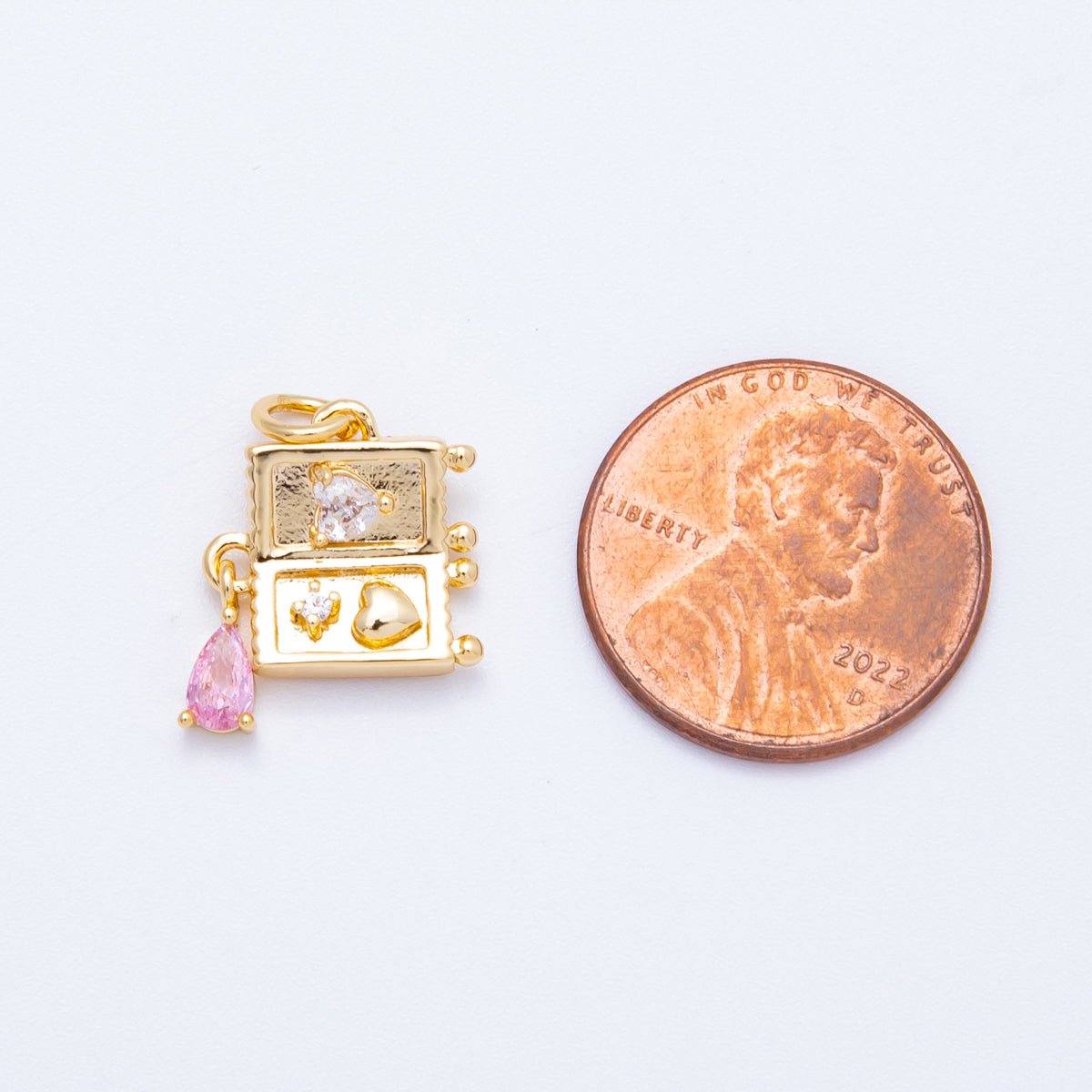 18K Gold Filled 13mm Pink Clear Teardrop CZ Handheld Video Game Console Charm | Charms - 00349 - DLUXCA