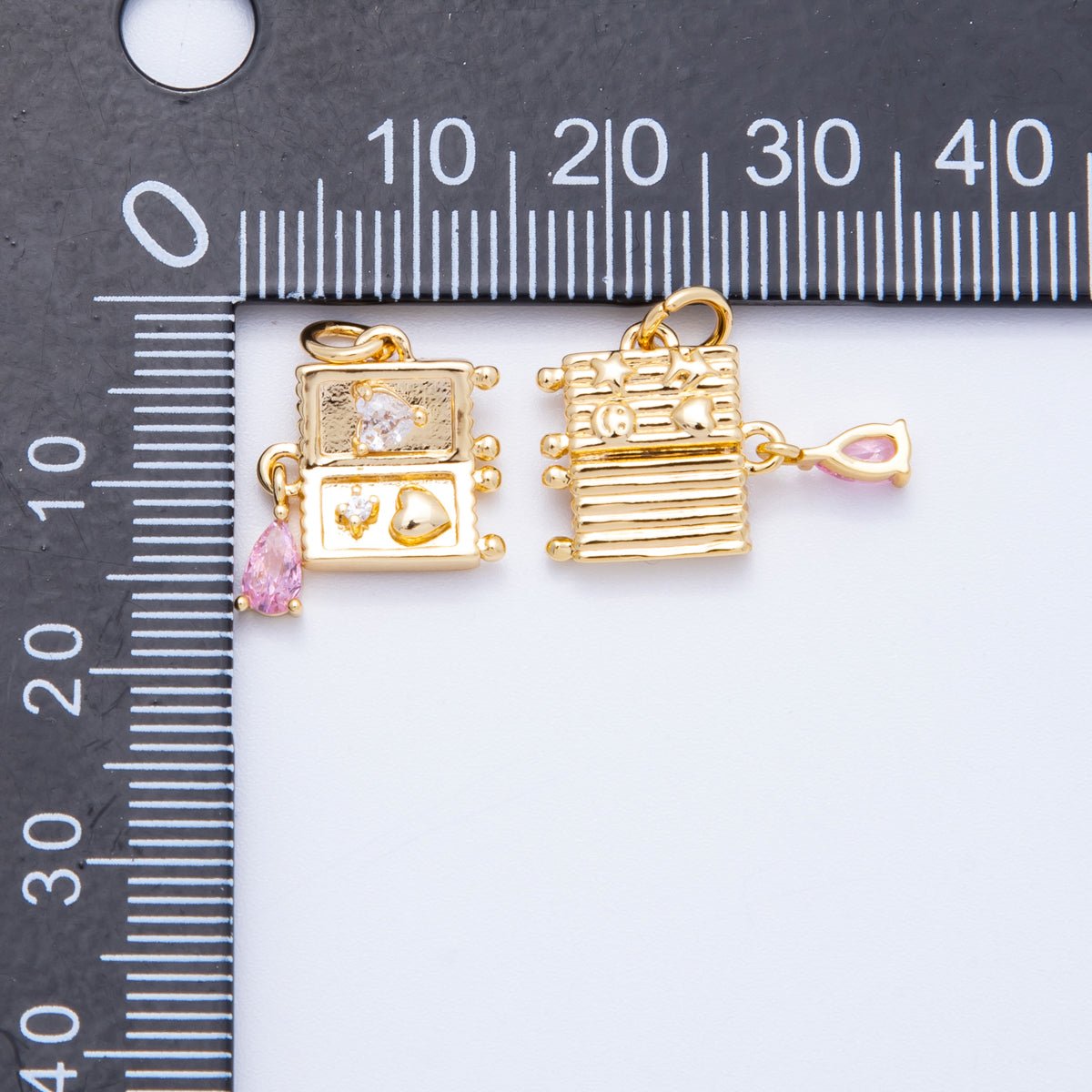 18K Gold Filled 13mm Pink Clear Teardrop CZ Handheld Video Game Console Charm | Charms - 00349 - DLUXCA