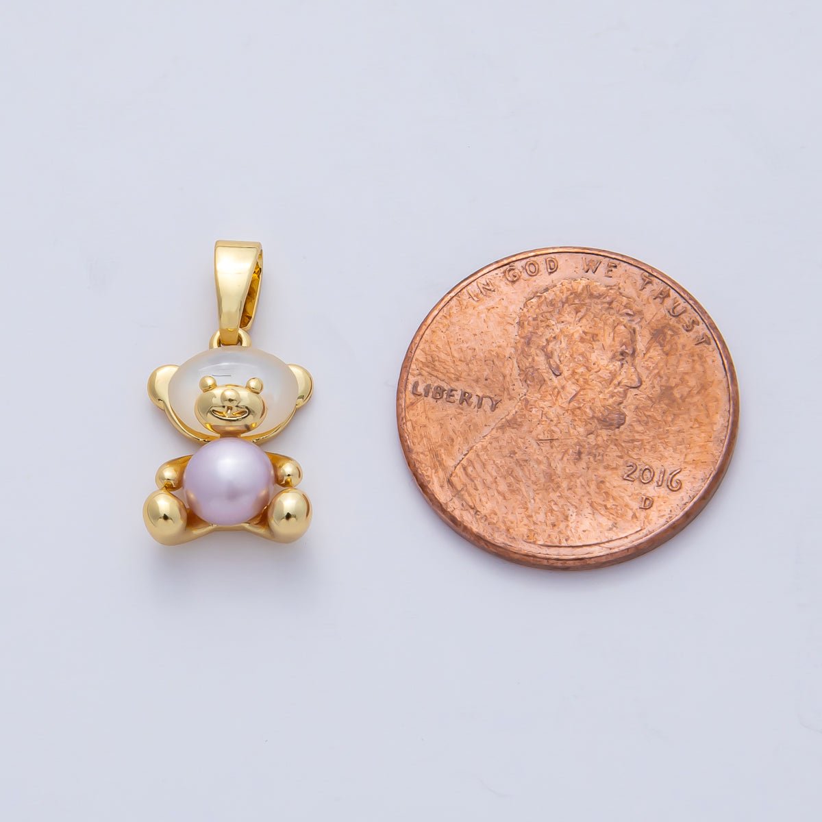 18K Gold Filled 13mm Pink, Purple Shell Pearl Teddy Bear Mini Pendant | AF1188 - DLUXCA