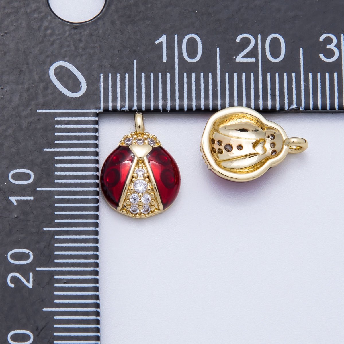 18K Gold Filled 13mm Red Enamel Micro Paved CZ Ladybug Animal Charm | Charms - 00347 - DLUXCA