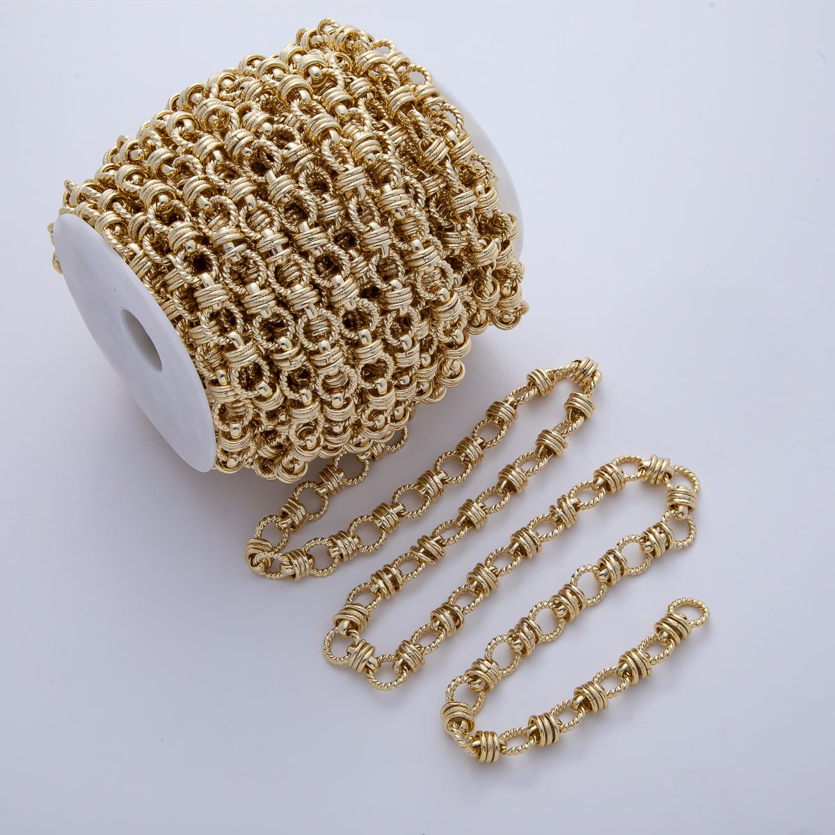 18K Gold Filled 13mm x 10mm Croissant Triple Round Link Unfinished Geometric Cable Chain by Yard | Roll - 1782 - DLUXCA